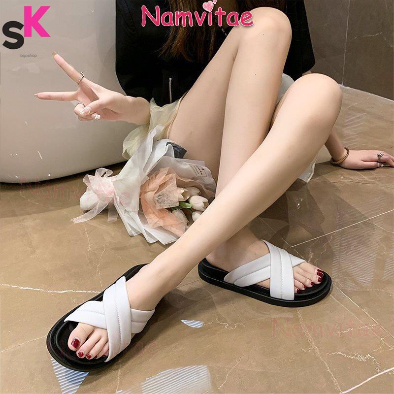 sk【hàng giao ngay】ﺴ☃┅Namvitae Giày sandal đế thấp, bệt, đầu tròn, phù hợp đi dạo biển đơn giản ngoài trời cho phái đẹp.
