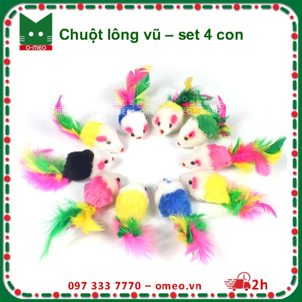 SET 4 CON CHUỘT LÔNG VŨ CHO MÈO