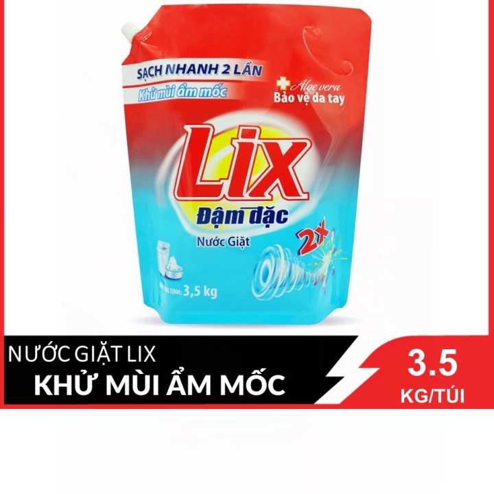 (SALE SL ÍT) Nước giặt LIX Đậm đặc (Đỏ) tẩy sạch vết bẩn cực mạnh túi 3.5KG