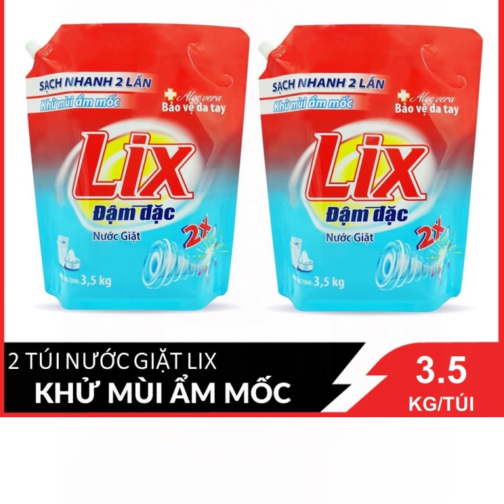 Nước giặt LIX Đậm đặc (Đỏ) tẩy sạch vết bẩn cực mạnh túi 3.5KGX2