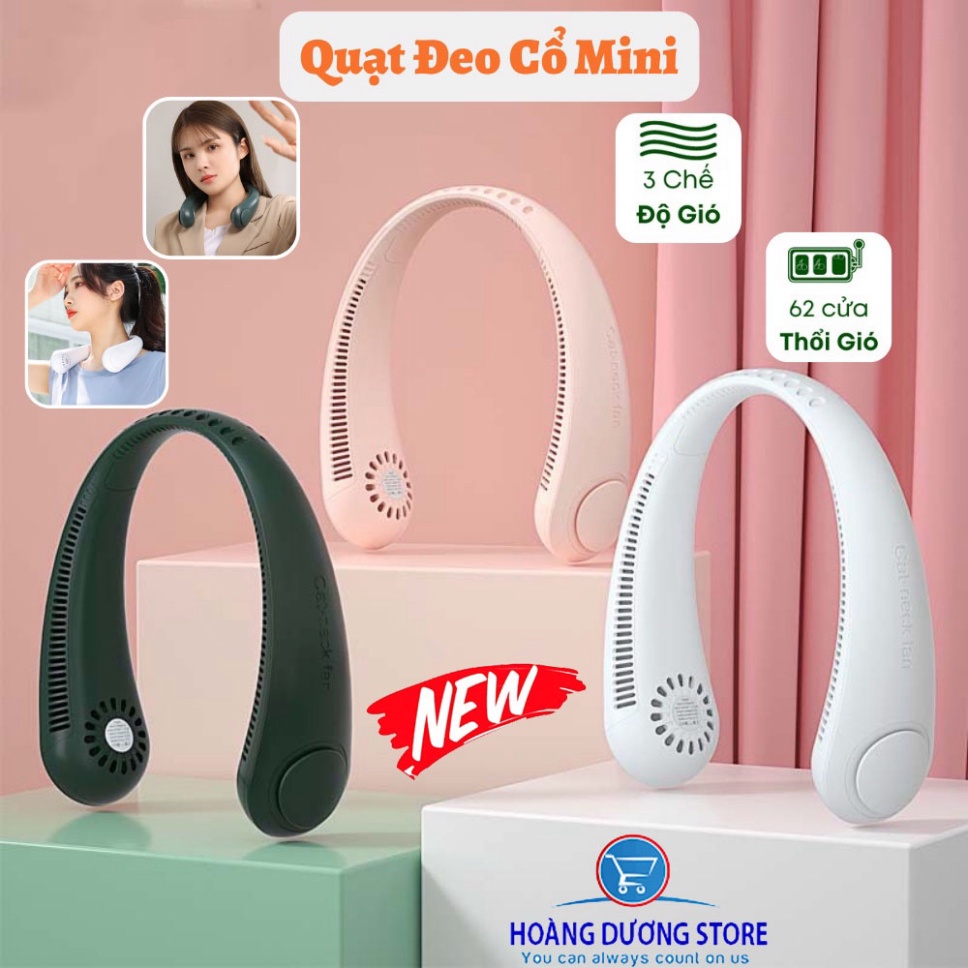 Quạt mini đeo cổ không cánh làm mát thông minh 360 độ, quạt treo cổ tích điện 3 chế độ pin 2400mAh sạc USB