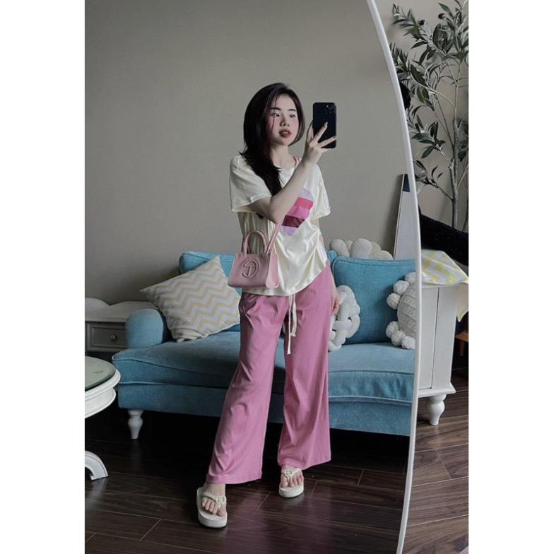 Bộ cotton quần dài tim hồng phối siêu xinh cho nữ