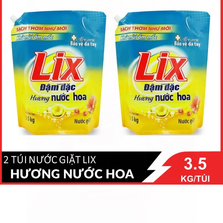 Nước giặt LIX Đậm đặc Hương Nước hoa (Cam) tẩy sạch vết bẩn cực mạnh túi 3.5KGX2