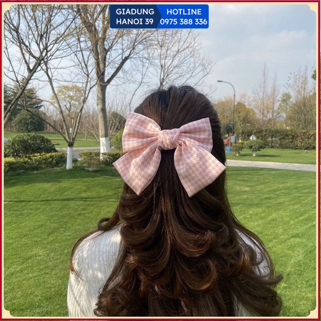 Kẹp tóc phong cách Hàn Quốc hình nơ lớn đơn giản, Kẹp tóc hình nơ họa tiết kẻ ô sự lựa chọn của những cô gái sành điệu