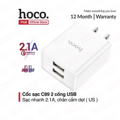 Củ sạc nhanh PD18W 1 cổng UBS Hoco C89 / C109 / C109A 1 cổng USB, thích hợp với nhiều dòng điện thoại, chân dẹt