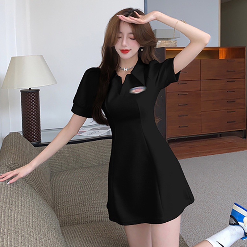 Đầm Chữ A Tay Ngắn Phồng Cổ Bẻ Thời Trang Mùa Hè Hàn Quốc Mới 2023