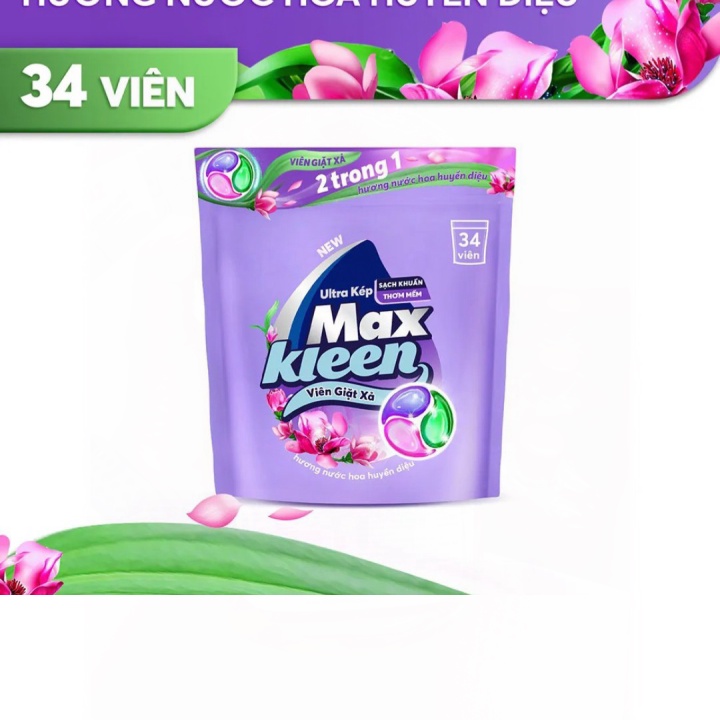 (SALE SL ÍT) Túi Viên Giặt Xả MaxKleen 2 Trong 1 (34 Viên/Túi)(Hương Thư Thái và Hương Huyền Diệu)