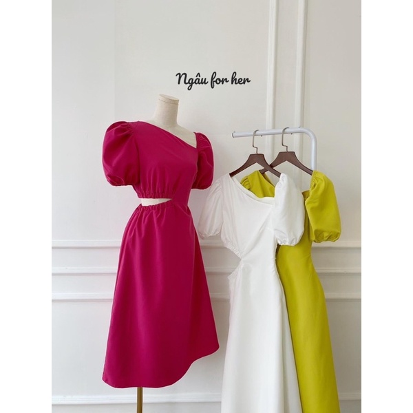 Đầm maxi hở eo - Đầm khoét eo cổ xéo tôn dáng [Hàng TK Shop chụp cận chất]