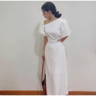 Đầm maxi hở eo - Đầm khoét eo cổ xéo tôn dáng [Hàng TK Shop chụp cận chất]