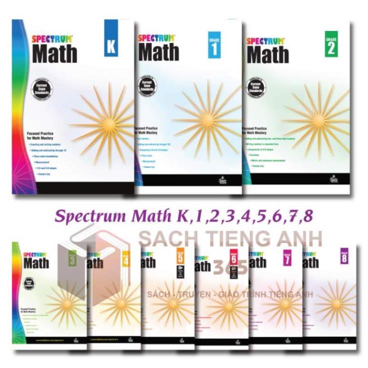 Spectrum - Math - Toán học, Grade K,1,2,3,4,5,6,7,8 - Khổ A4 in màu
