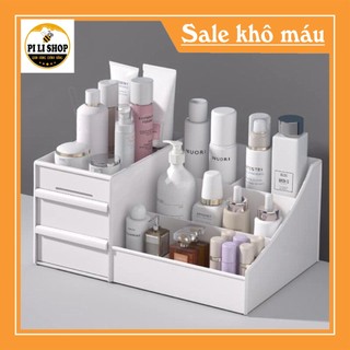Kệ đựng mỹ phẩm đa năng bằng nhựa 3 tầng 2 ngăn nhiều ô kích thước lớn pilishop