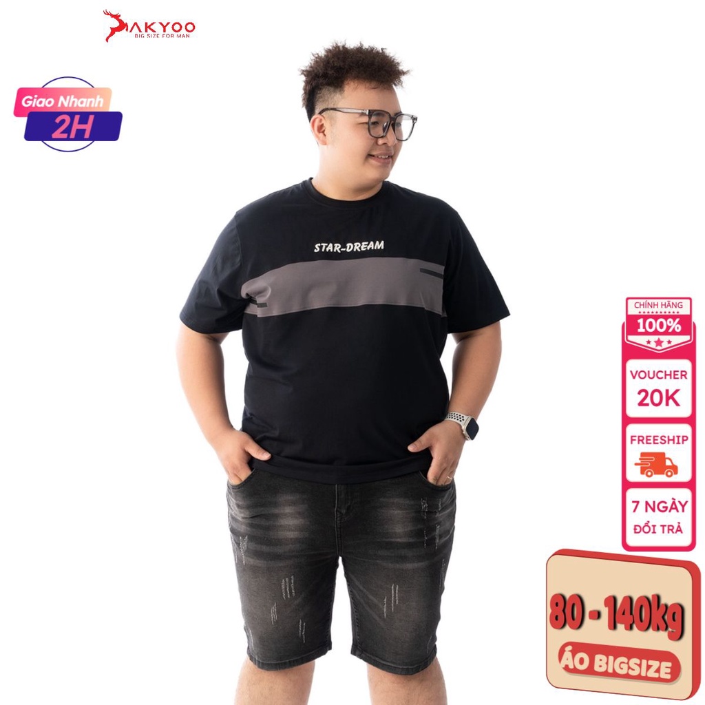 Áo Thun Nam Bigsize 80-140kg AKYOO Cao Cấp, Chất Liệu Cotton Co Giãn, Thoáng Mát, Akyoo Bigsize Nam - AT DEN HT13