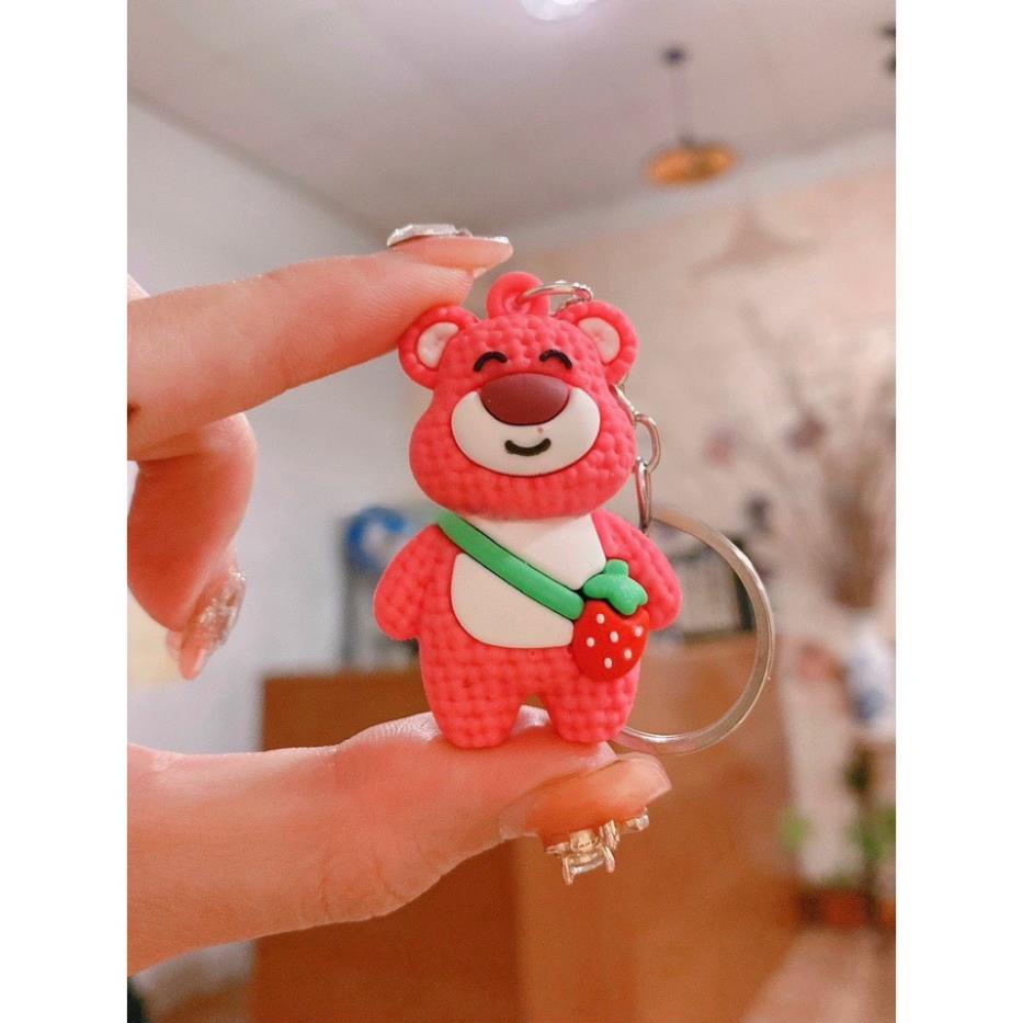 Móc Khóa Cao Cấp Gấu Dâu Hồng Đậm Kèm Dây Siêu Cute Mẫu Mới PP