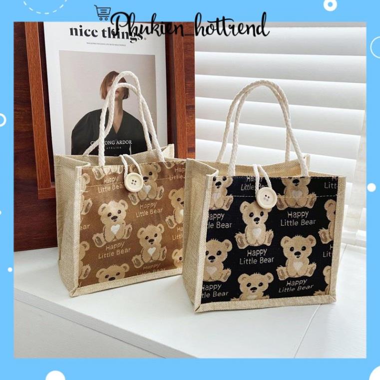 Túi Cói Hình Gấu Siêu Tiện Dụng Cute Có Khuy Cài T21