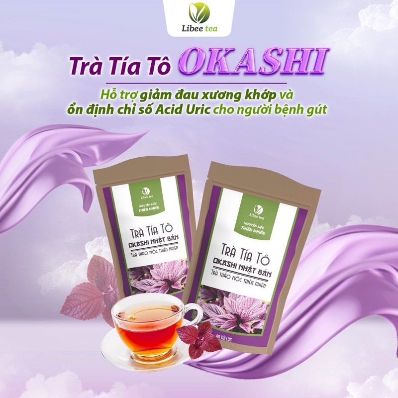 Trà Tía Tô OKASHI Nhật Bản ( Hỗ trợ bệnh Gút,  Giảm chỉ số acid uric, Giảm đau xương khớp) - Bịch 60 túi lọc