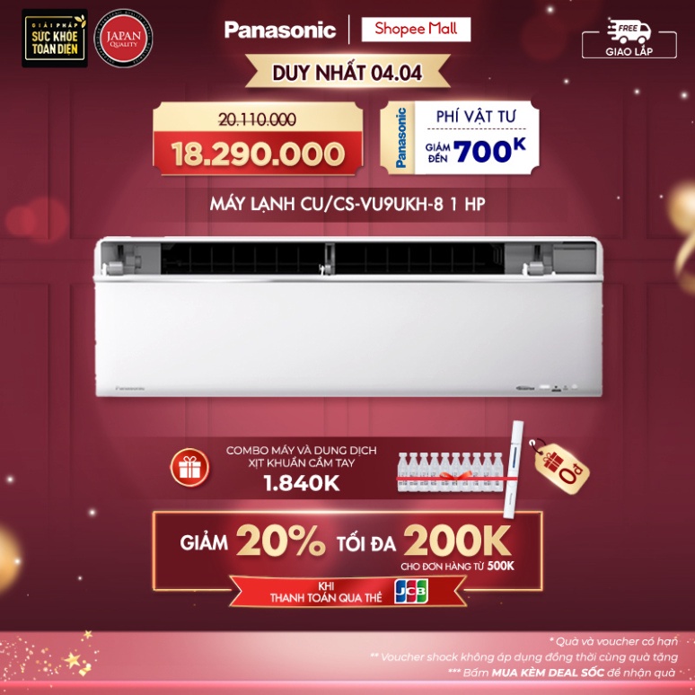 [ Máy lạnh Panasonic CU/CS-VU9UKH-8 - Một chiều - Inverter sang trọng Sky series .
