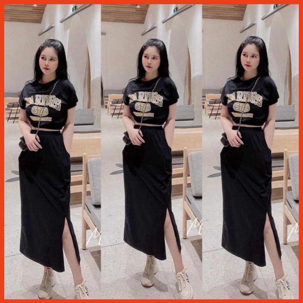 Bộ Chân Váy Áo Nữ WARRIORS , Áo Váy Nữ Xẻ Vạt Chất Cotton 3 Màu X038 Sabi Shop