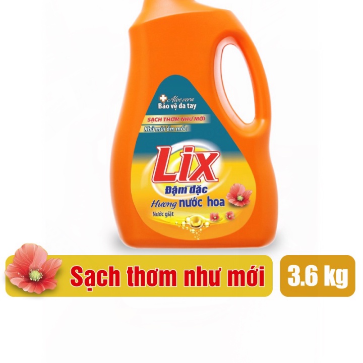 (SALE SL ÍT) Nước giặt Lix đậm đặc hương hoa chai 3.6kg làm sạch cực nhanh vết bẩn NGH10 tăng gấp đôi sức mạnh giặt tẩy