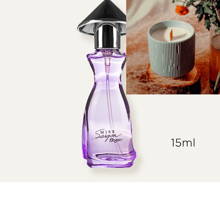 Kết hợp Nến thơm + Nước Hoa nữ Miss Saigon Elegance N8 EDP 15ml - Hộp Tím chính hãng (Mua 1 được 2)