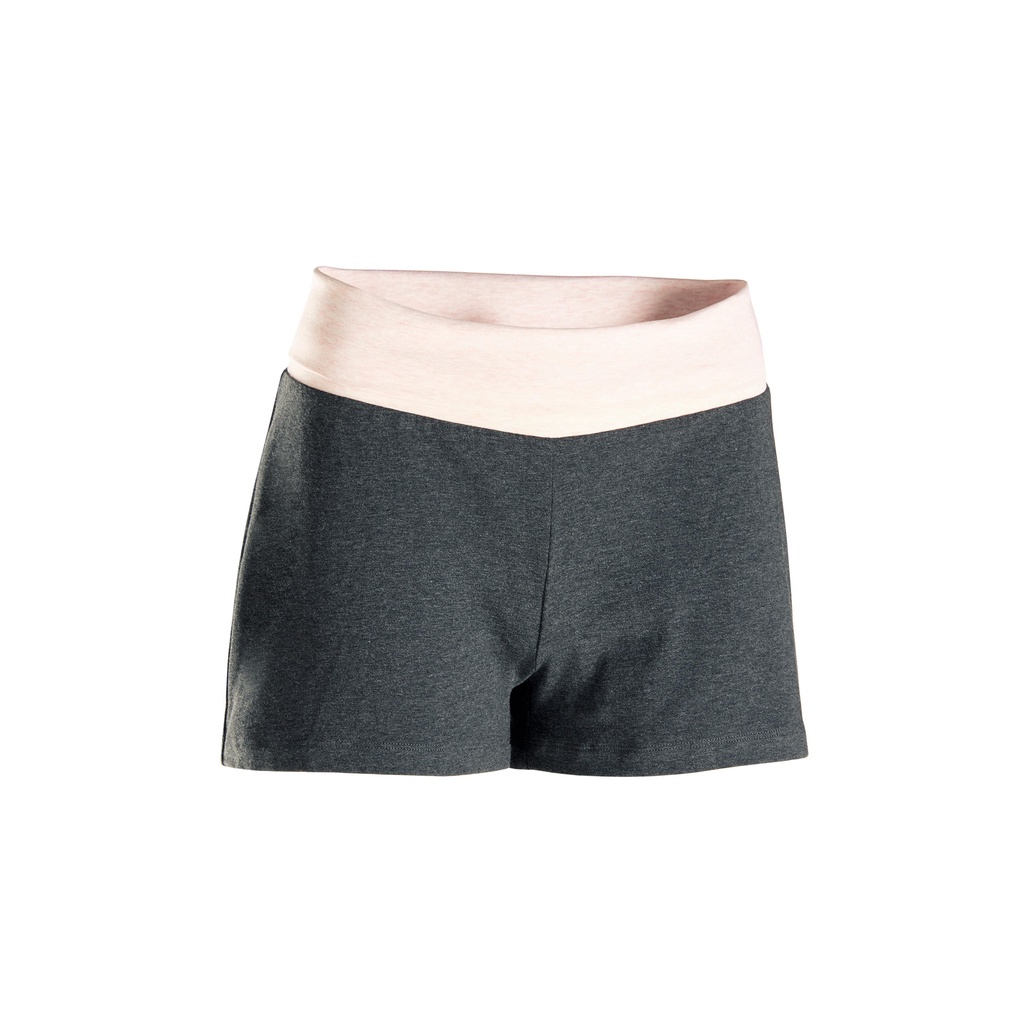 Quần short tập yoga bằng cotton hữu cơ cho nữ Xám/ Hồng DECATHLON KIMJALY mã 8549964