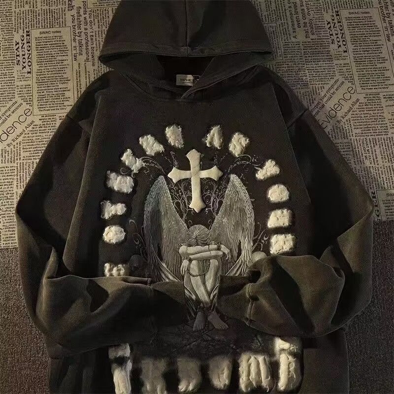 Áo Hoodie In Chữ Thập Phong Cách Hip Hop Mỹ Size M-5Xl (2 Kiểu)