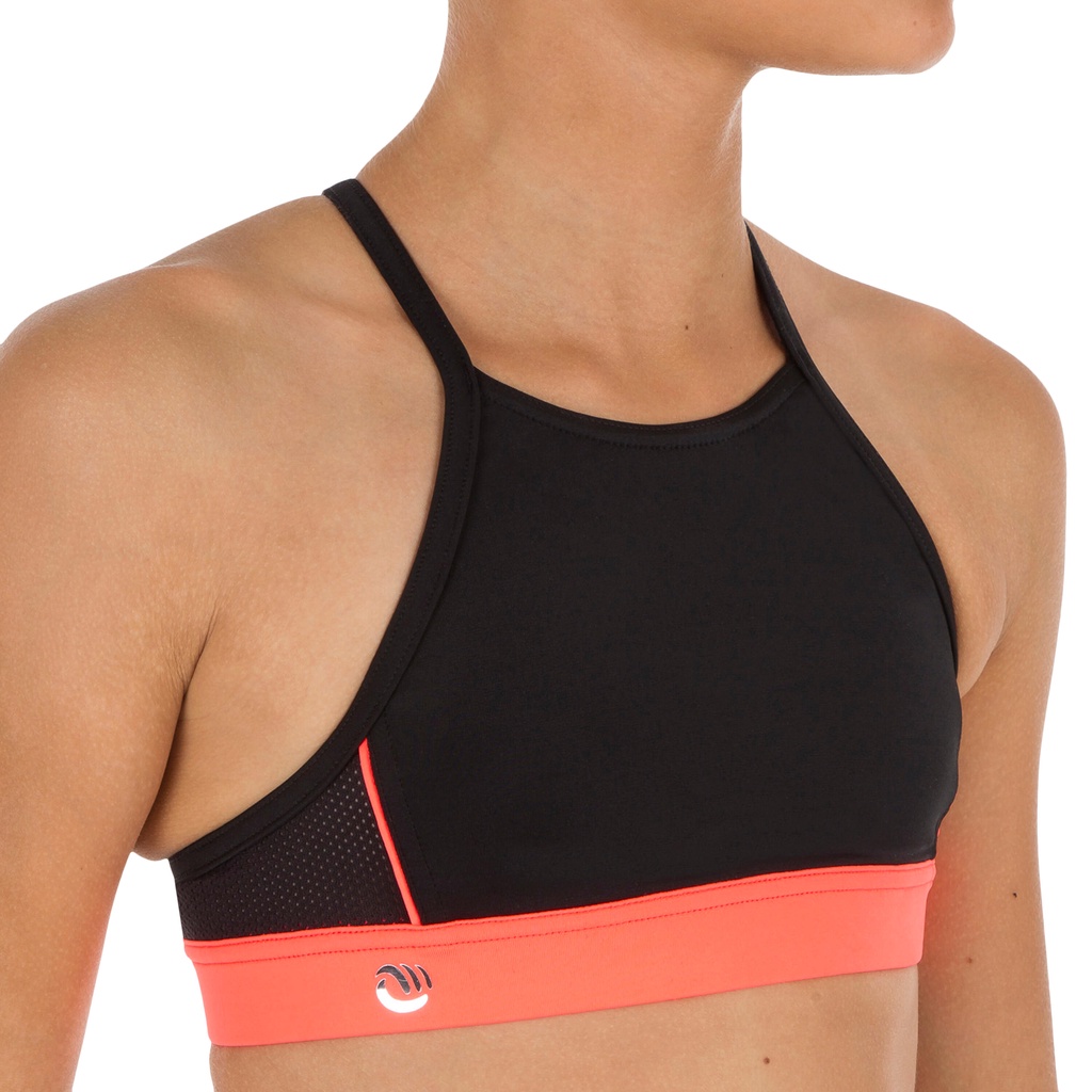 Áo bơi Crop Top lướt sóng quai lưng chéo Baha Đen DECATHLON OLAIAN mã 8486037