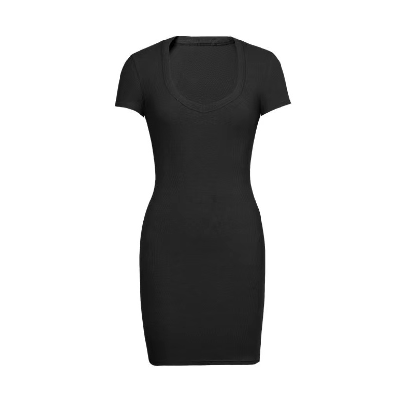 COZOK Đầm Tay Ngắn Dáng Ôm Màu Trơn Đơn Giản Thời Trang Cho Nữ