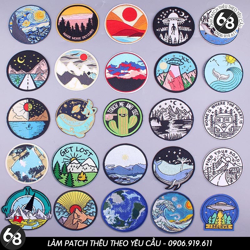 Patch vải ủi nhiệt thêu logo hình phong cảnh vùng núi-biển-sóng-cảnh quang du lịch thiên nhiên sticker H70