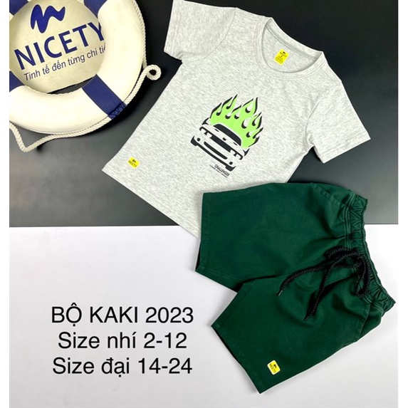 Bộ Kaki áo xám in lửa xanh quần xanh rêu