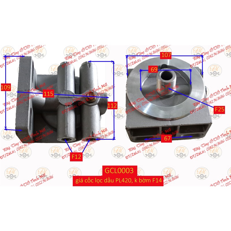 giá cốc lọc dầu PL420, k bờm F14