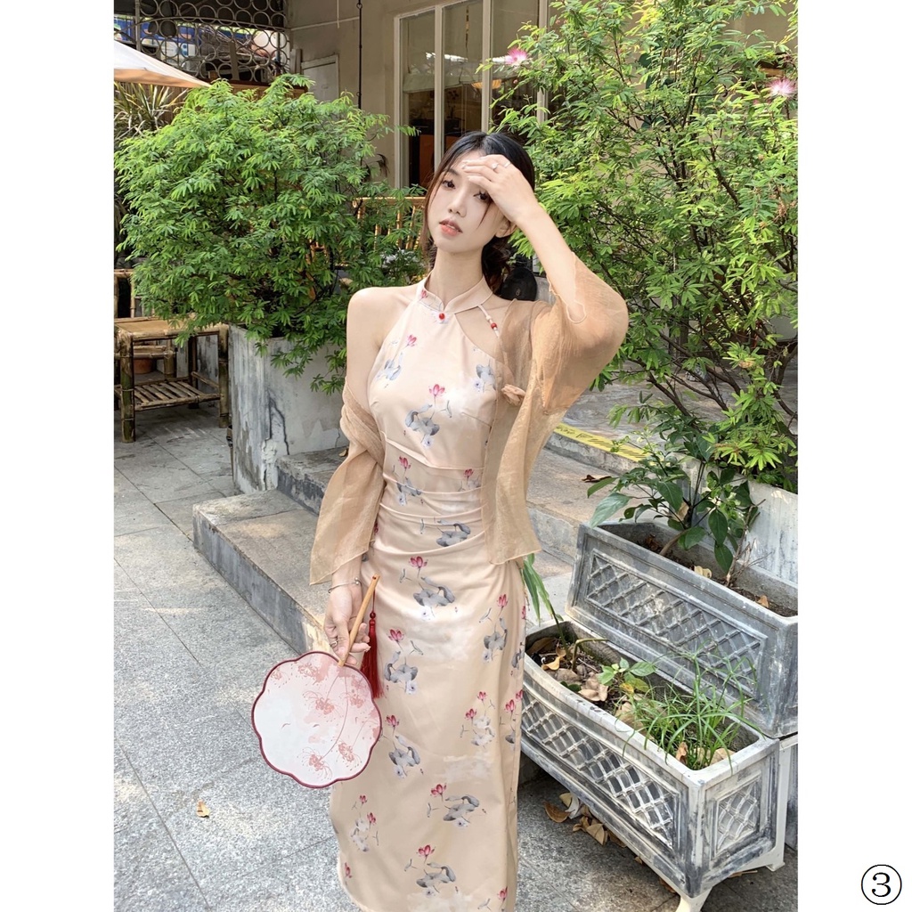 Kumikumi Đầm Sườn Xám Cách Tân Dáng Hẹp Eo Hẹp Phong Cách Trung Hoa Cổ Điển Thời Trang Xuân Hè Dành Cho Bạn Nữ @ -