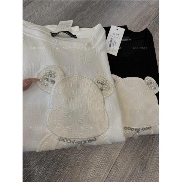 (HOT) Set Cộ Thể Thao Dập Nổi Đính Đá Thêu hình Gấu Dáng Rộng Tay Lỡ Nam Nữ Unisex Cạp Chun Bigsize