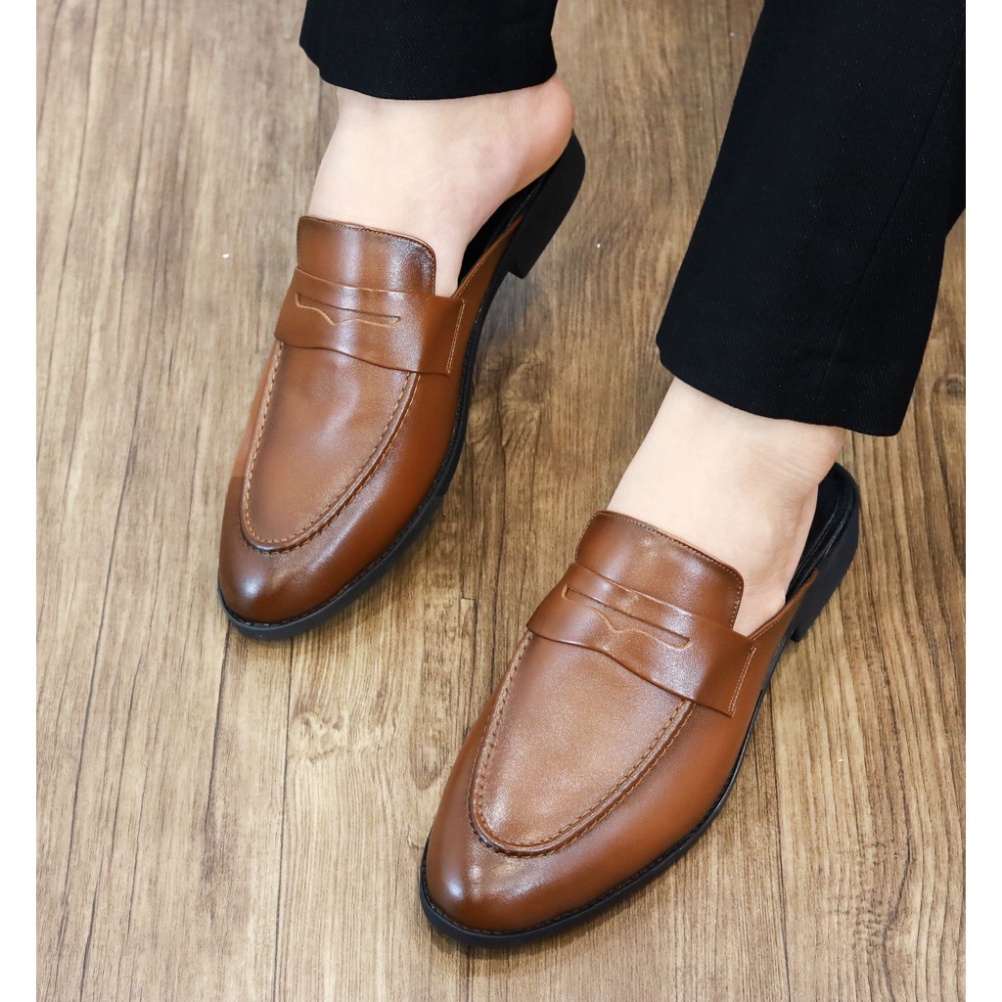 Giày Sục Nam Đơn Giản Đai Khoét  Da Bò Cao Cấp Phong Cách Hàn Quốc-Mã S008