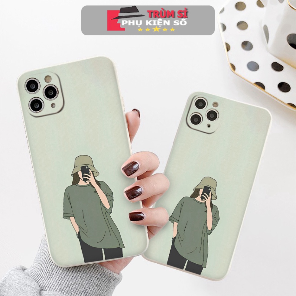 Ốp Điện Thoại Girl matcha đội mũ siêu ngầu nền xanh Cho iPhone 13 12 7 8 Plus X Xr Xs Max 11 12 Pro Max SE e5422 TSPKS30