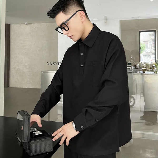 ♔Thêm chất béo cộng với kích thước 300jin mùa xuân cao cấp cảm giác Polo áo rộng thùng thình giản dị Hem chia