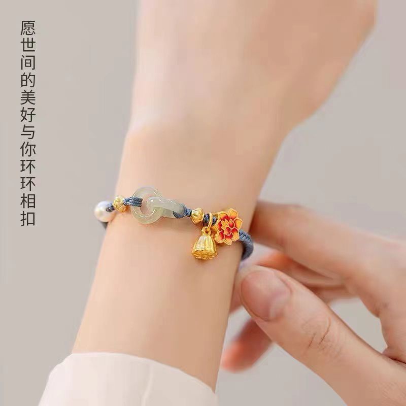 Vòng Tay Bện Dây Có Khóa An Toàn Hình Hoa Sen Màu Xanh Dương Cho Nữ