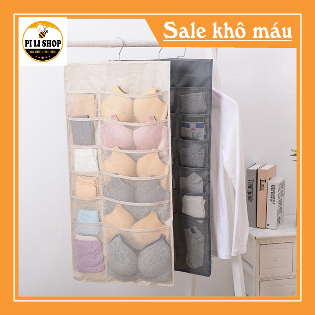 Túi vải treo đựng đồ lót 2 mặt, túi lưới đựng đồ cá nhân treo tủ quần áo - PiLi Shop