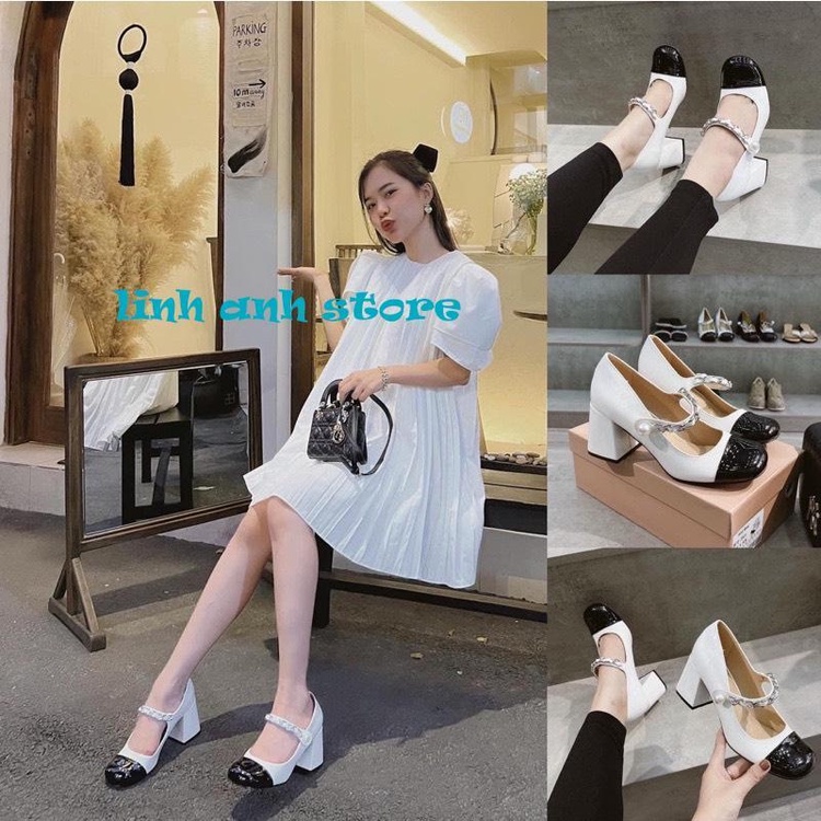 Giày cao gót cao 6P mũi vuông quai xích ngọc siêu xinh hàng QC