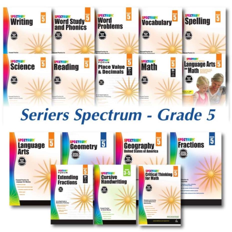 Phân loại 20q Grade 5 - Spectrum: Math, Reading,Cursive Handwriting, Geography, Science, Place Value & Decimals,...