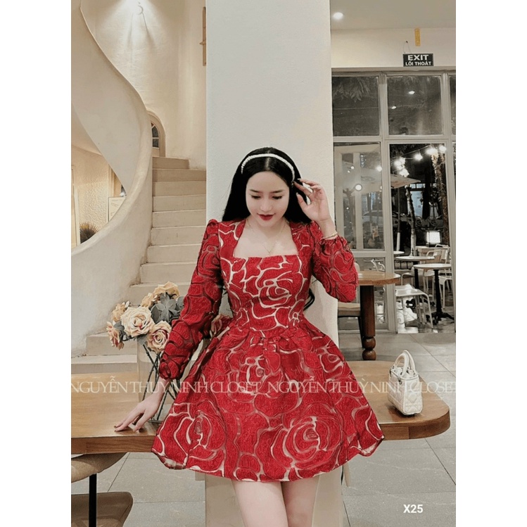 đầm gấm hoa nổi xinh hai màu đẹp sang chảnh như hình ld0323