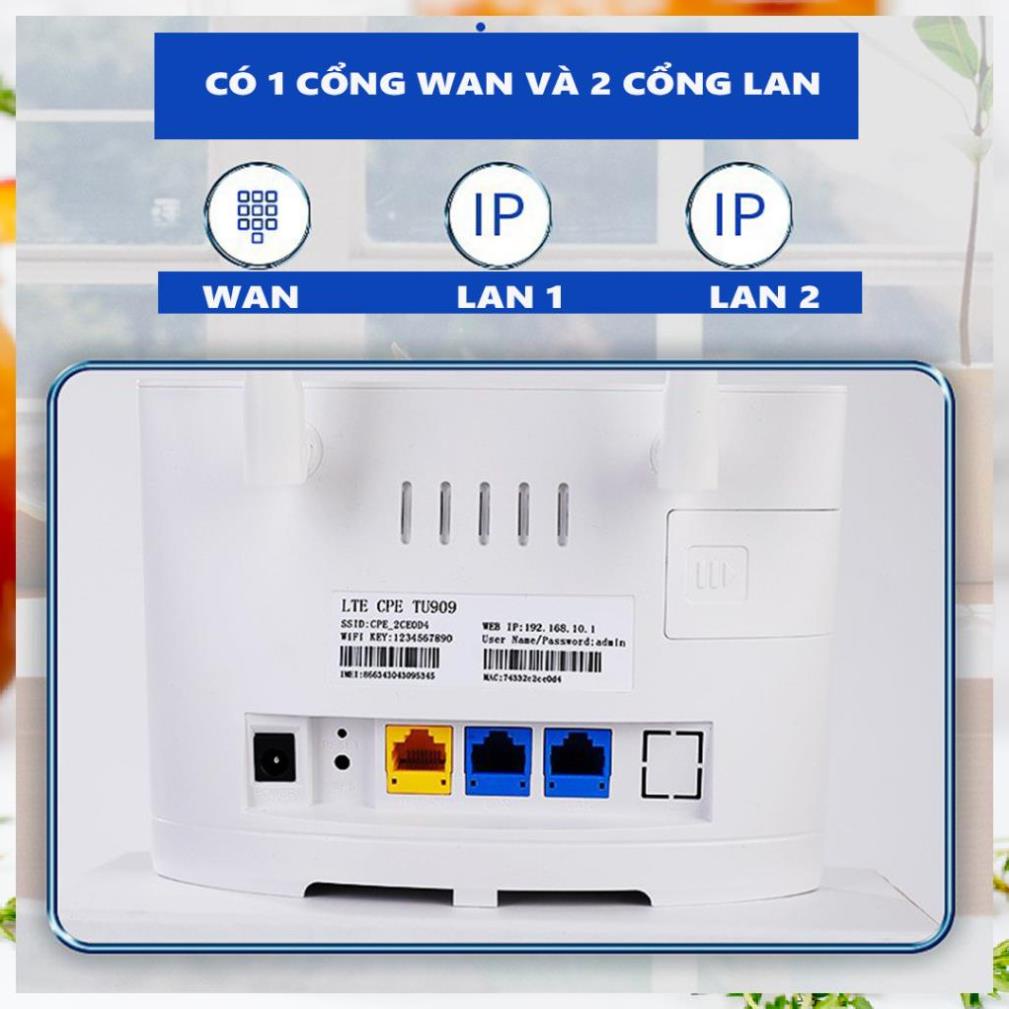 Cục phát wifi từ sim 4G, bộ phát wifi 4G CPE TU909 có 3 cổng WAN/LAN, 2 ăng ten