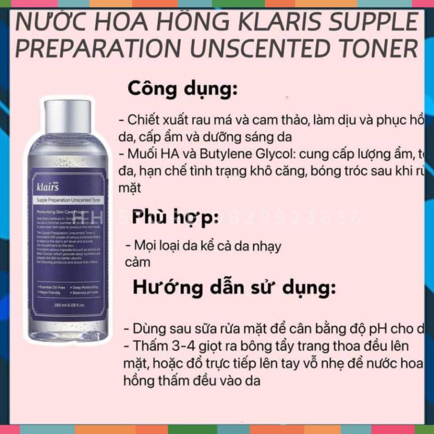 Nước hoa hồng Klairs phục hồi da mụn cấp ẩm dưỡng da trắng sáng180ml  không mùi Toner Klairs | BigBuy360 - bigbuy360.vn