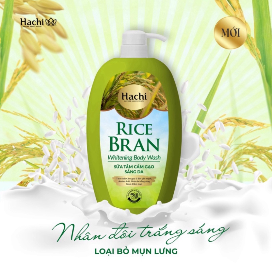 Sữa tắm gạo sáng da RICEBRAN body wash HACHI tinh chất cám gạo và bột yến mạch giúp da trắng sáng giảm thâm mụn 650g