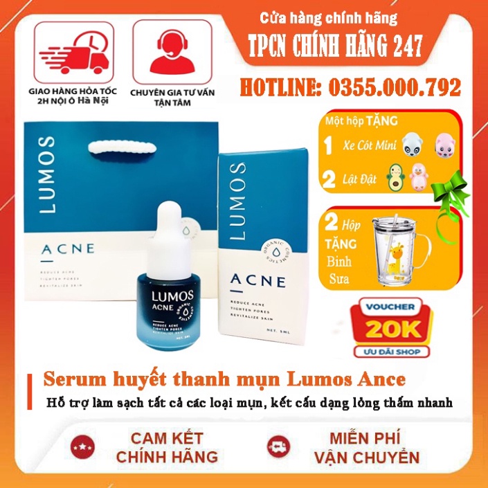 (Mẫu cũ 2022 kèm túi) Serum Mụn Lumos acne 5ml chính hãng 100% công ty