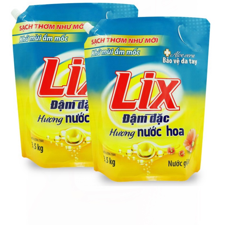 (SALE SL ÍT) ComBo 2 Túi Nước Giặt Lix Đậm Đặc Hương Nước Hoa 3.5Kg - Tẩy Sạch Vết Bẩn Cực Mạnh, Sạch Thơm Như Mới