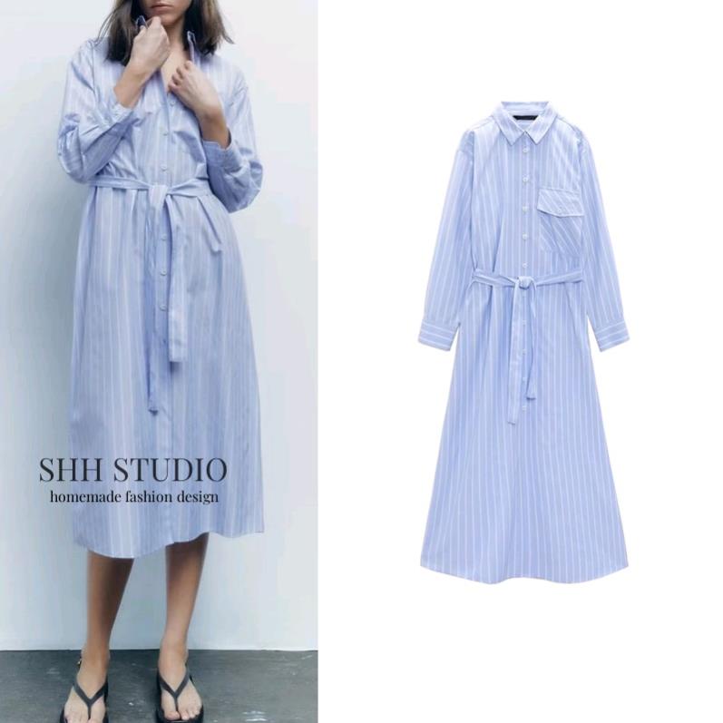 Zara Morocco full tag - Đầm Zara Kẻ Sọc Phối Thắt Lưng trẻ trung YO55