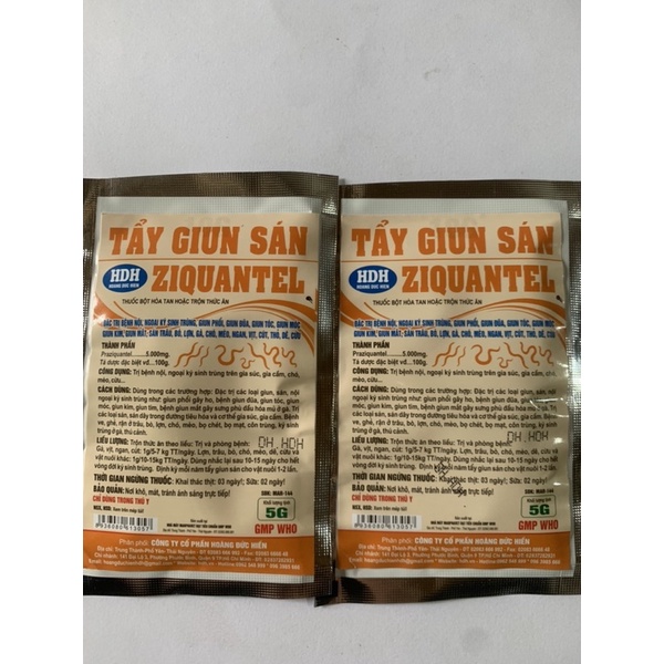 Gói 5g tẩy giun sán chó, mèo, lợn, gà, gà chọi, thú cảnh