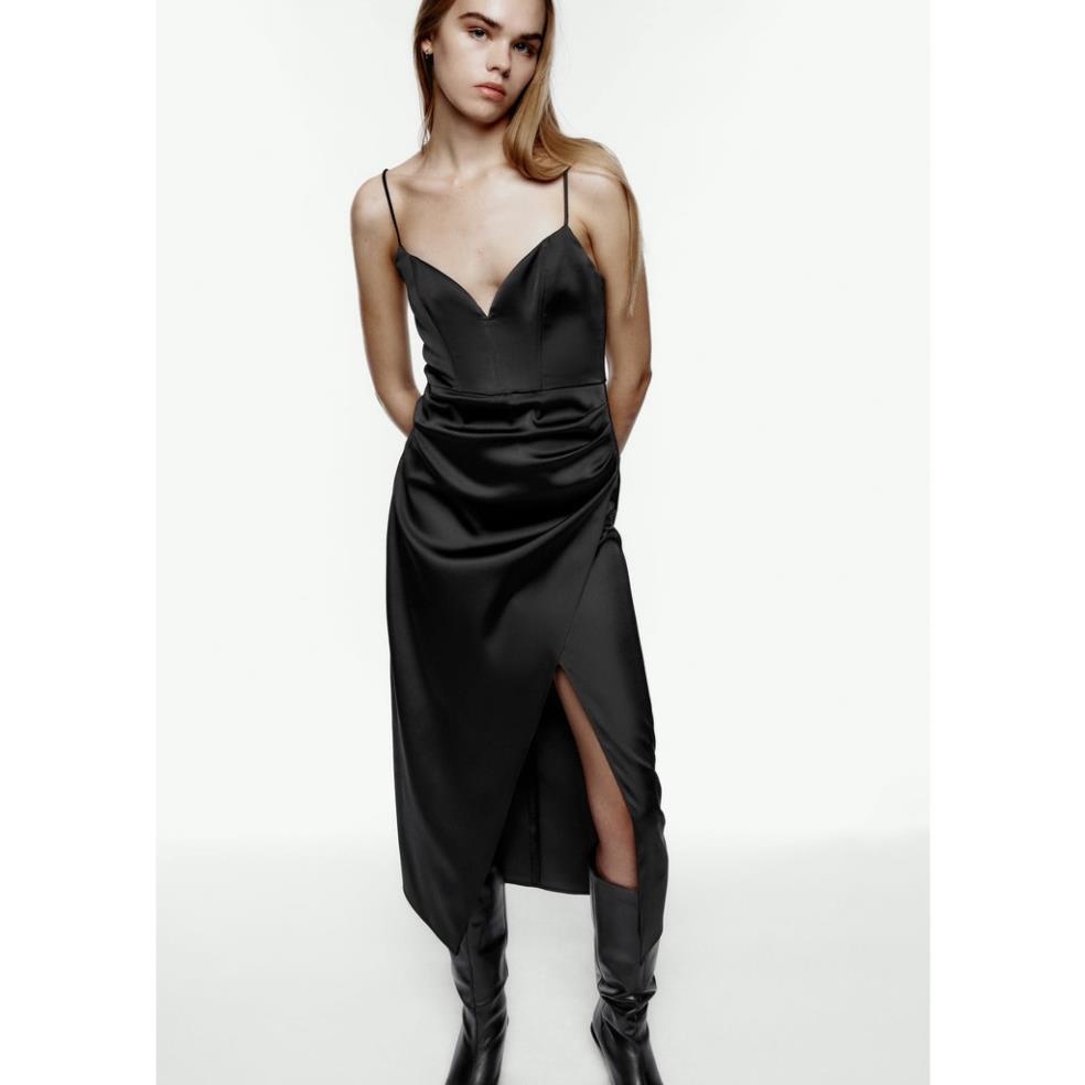 Zara Morocco full tag - đầm Zara Lụa satin Xẻ đùi Quyến Rũ Trẻ Trung YOKASL55