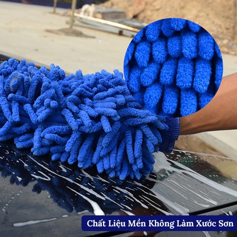 Găng tay rửa xe ô tô chuyên dụng ChiChi, sợi vải mịn, thấm hút tốt, không lo xước sơn, không trầy xước kính.