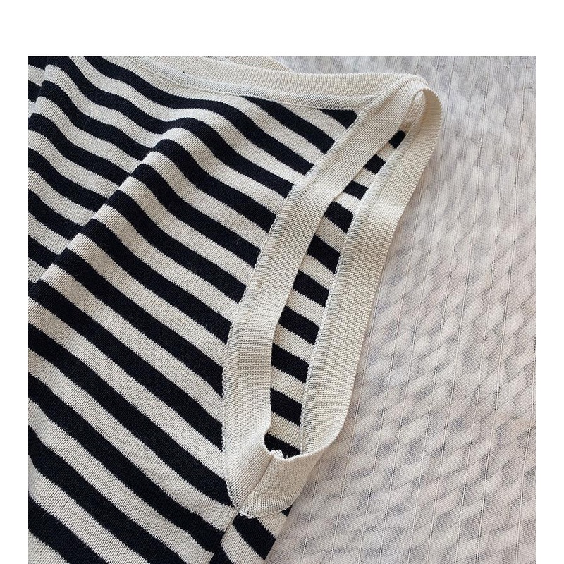 Áo Hai Dây Dáng Ngắn Ôm Sát Họa Tiết Kẻ Sọc Trắng Đen Thời Trang Mùa Hè Cho Nữ